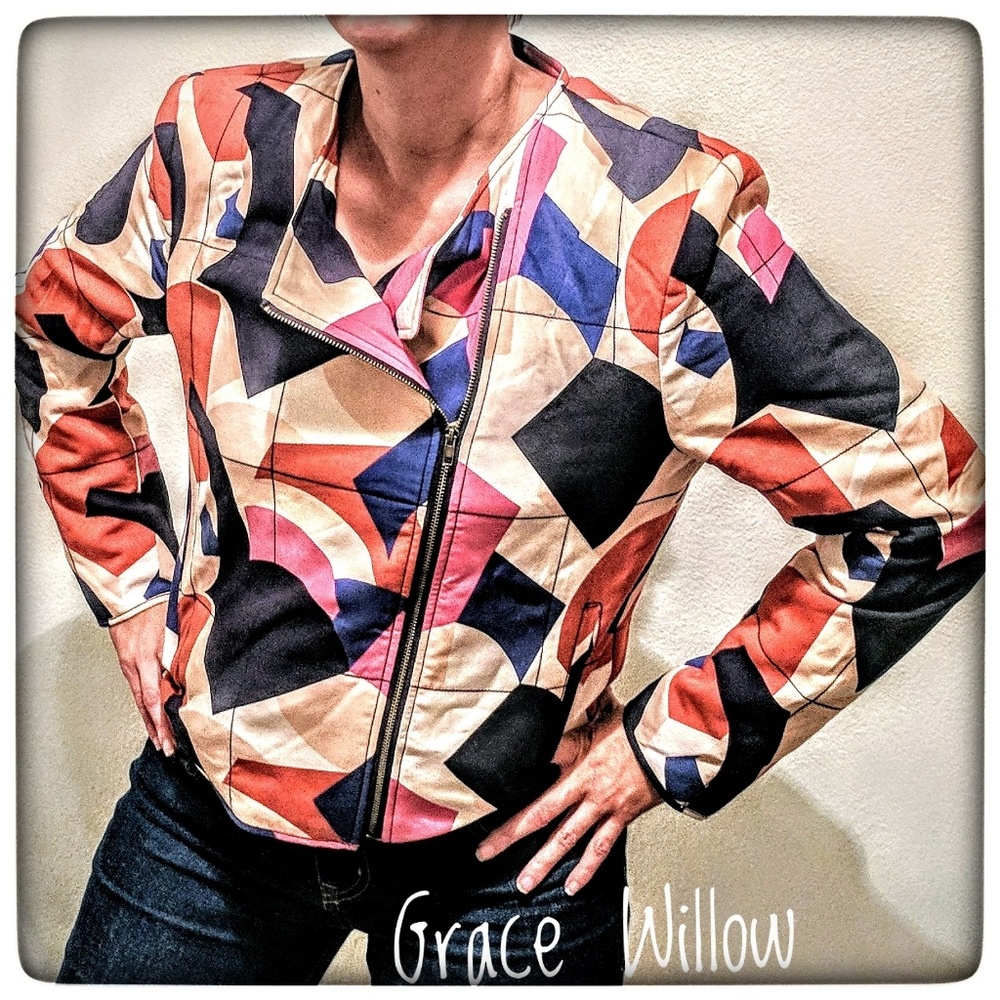 NWT Grace Willow Geometric Print Quilted Jacket